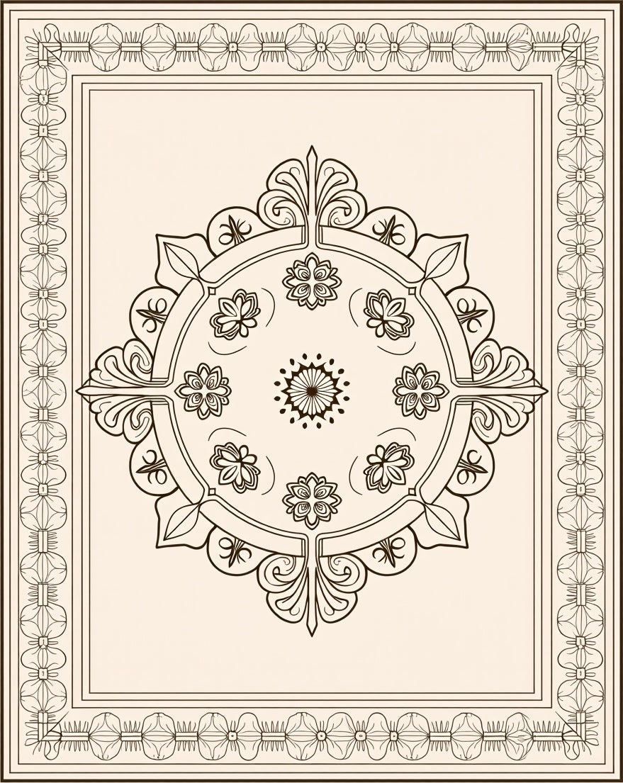 Cream Central Medallion Floral Border Rug