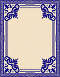 Deep Blue Elegant Scroll Border Rug