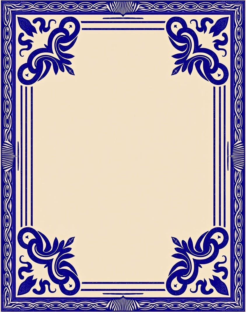 Deep Blue Elegant Scroll Border Rug