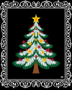 Festive Christmas Tree Star Laurel Border Rug