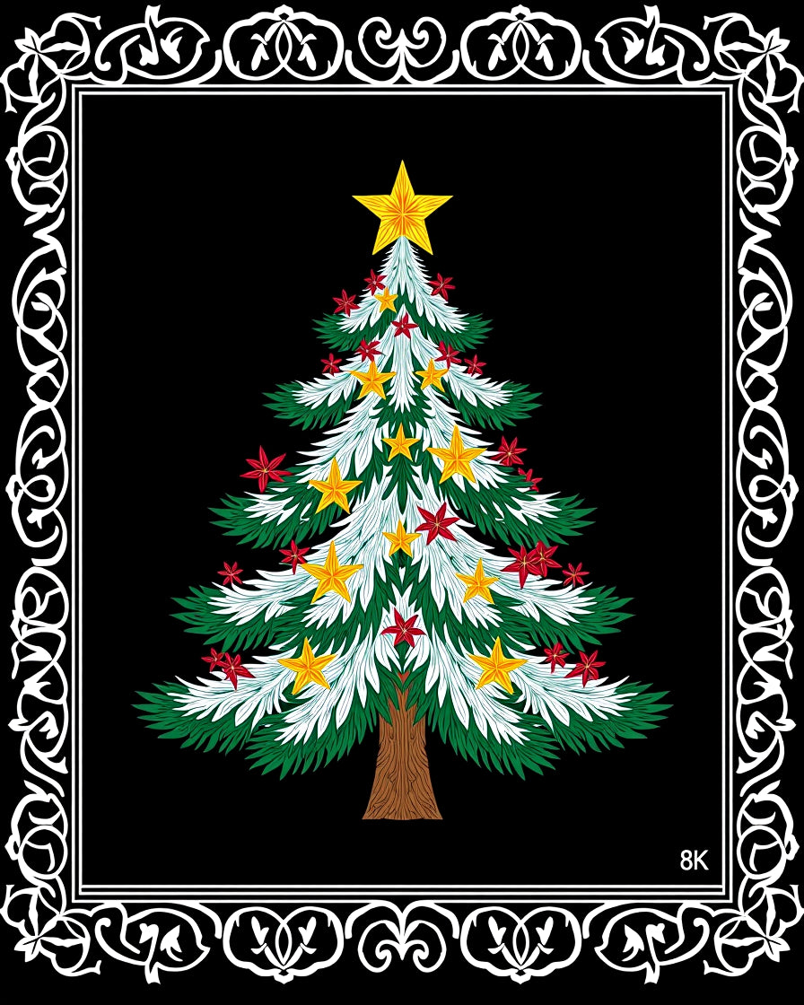Festive Christmas Tree Star Laurel Border Rug