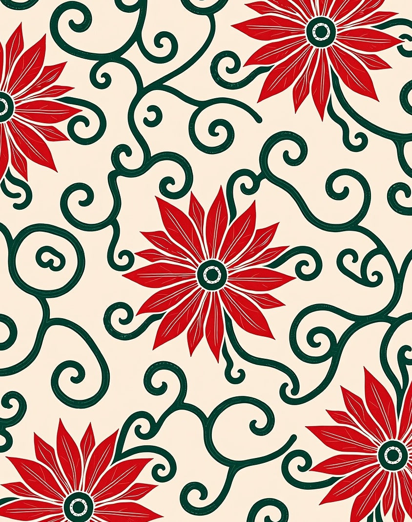 Crimson Poinsettia Vine Swirl Rug