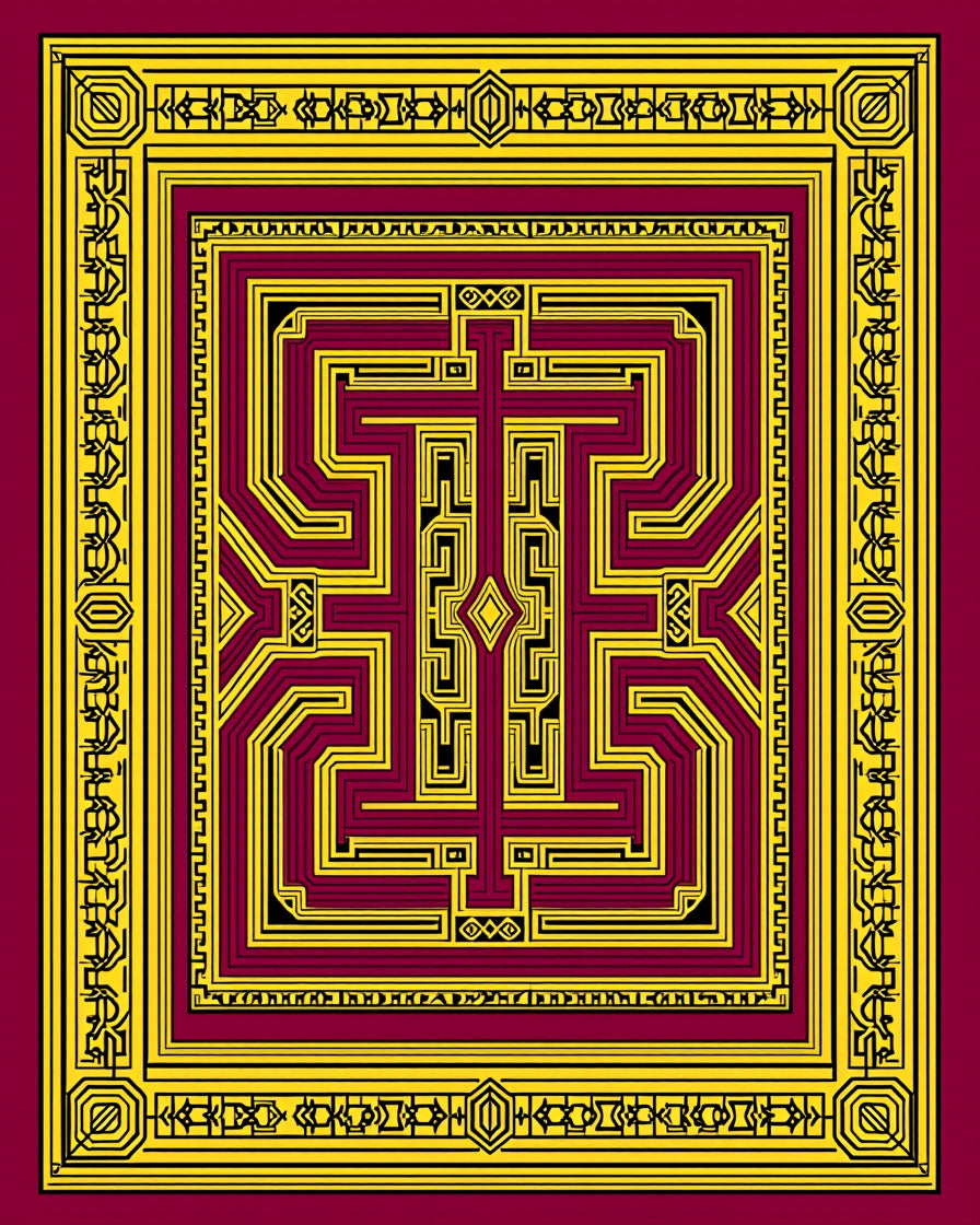 Deep Maroon Geometric Labyrinth Rug