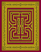 Deep Maroon Geometric Labyrinth Rug