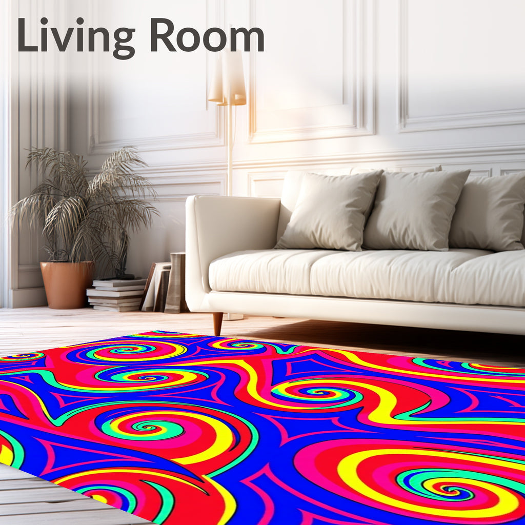 Vibrant Psychedelic Swirl Abstract Rug