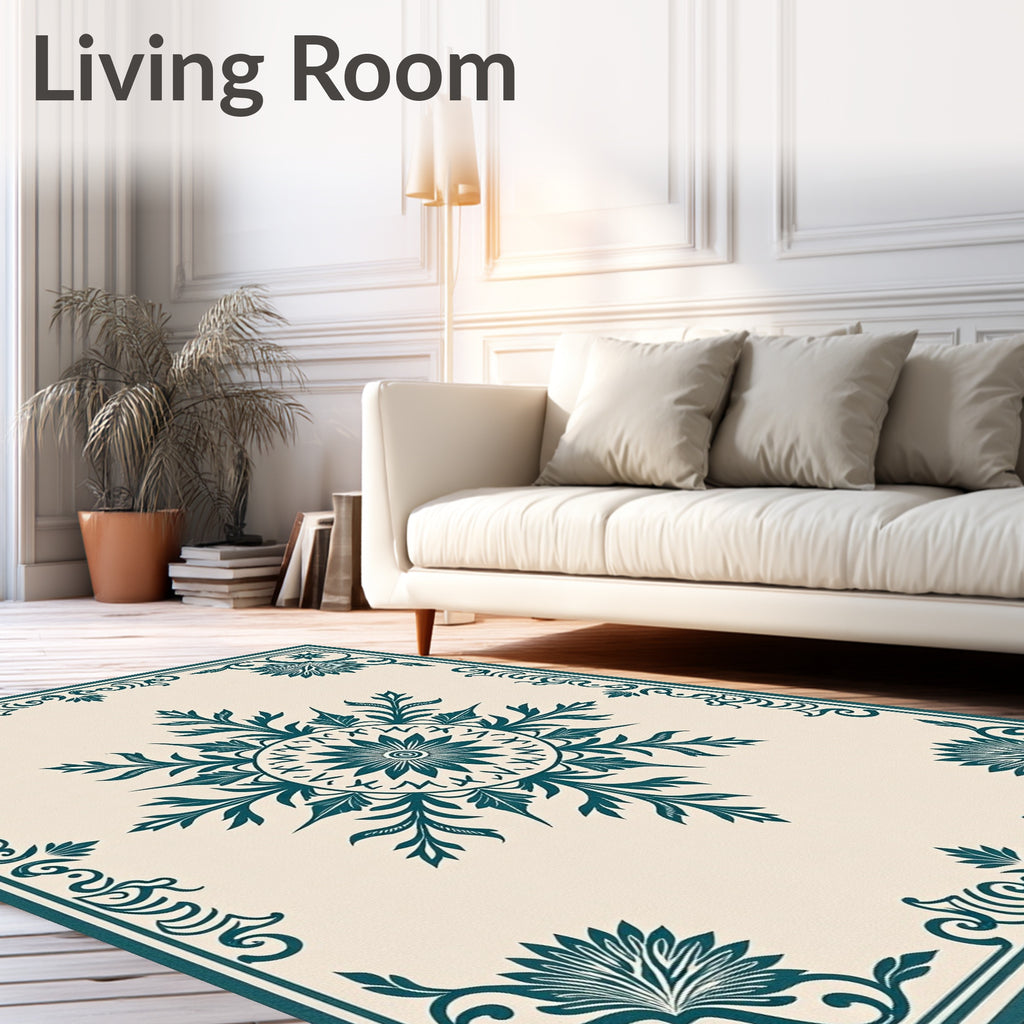 Teal Floral Intricate Medallion Rug