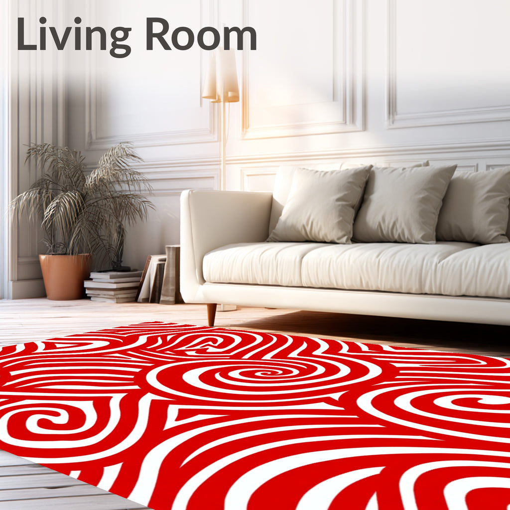 Bold Red Swirl And Stripe Rug