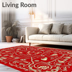 Golden Animals on Red Canvas Rug