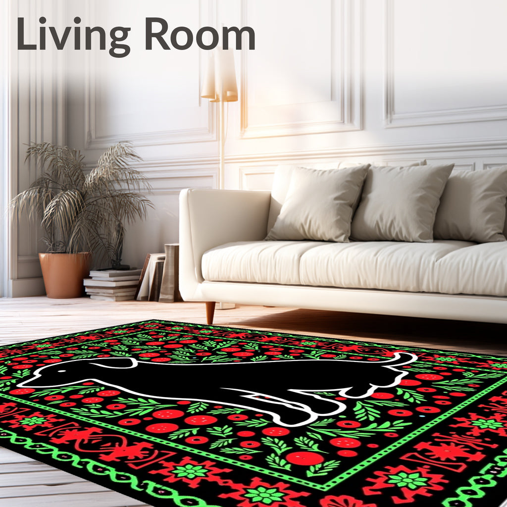 Black Sitting Dog Floral Garden Rug