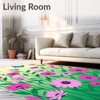 Pink Daisy Garden With Blue Butterfly Rug