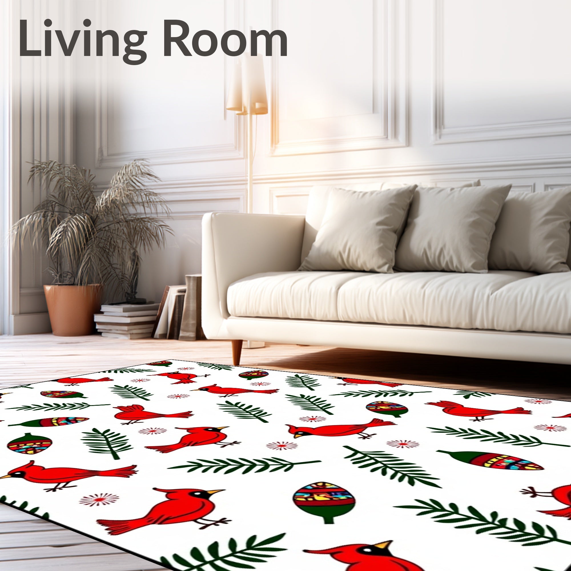 Red Cardinal Green Foliage Festive Accents Rug