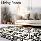 Classic Cream Black Filigree Bordered Rug