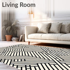 Cream Black Intersecting Lines Rug