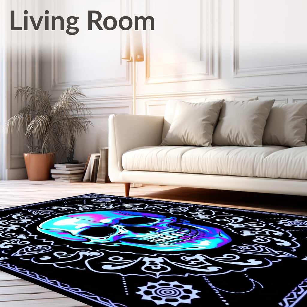 Illuminated Skull With Ornate Frame Rug
