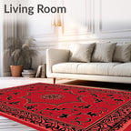 Red Black Floral Medallion Border Rug