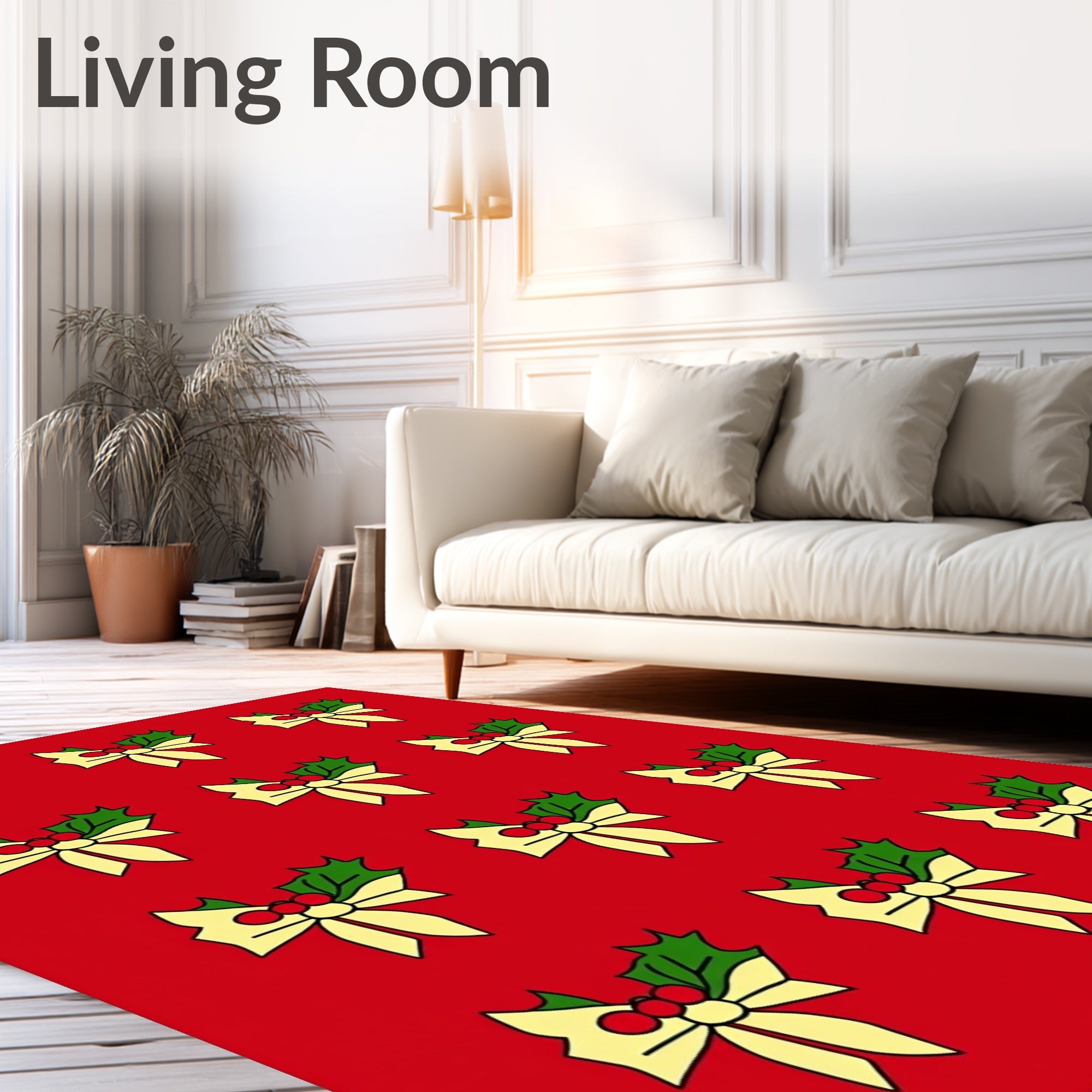 Festive Holly Bows Red Rug