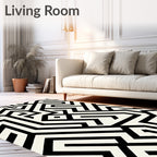 Sharp Monochrome Maze Lines Rug