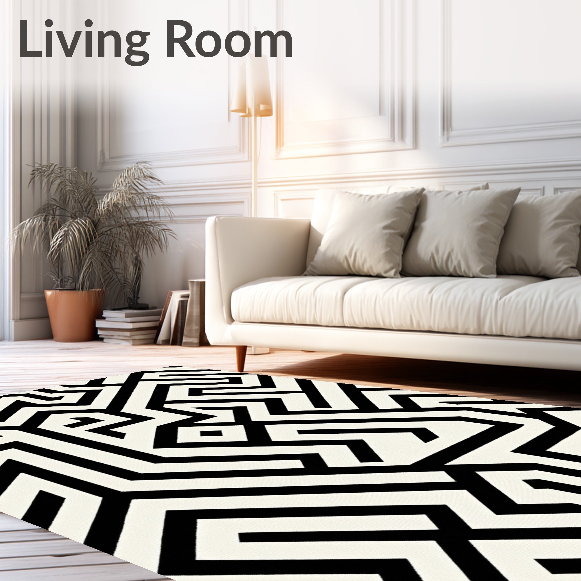 Sharp Monochrome Maze Lines Rug