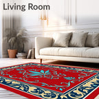 Crimson Red Turquoise Leaf Scroll Rug