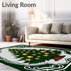 Festive Evergreen Christmas Tree Gold Ornaments Rug