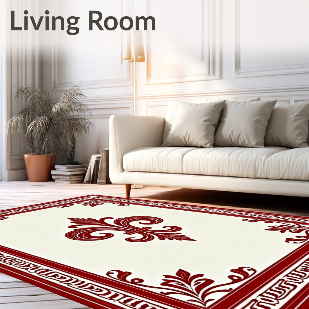 Crimson Fleur De Lis Border Rug