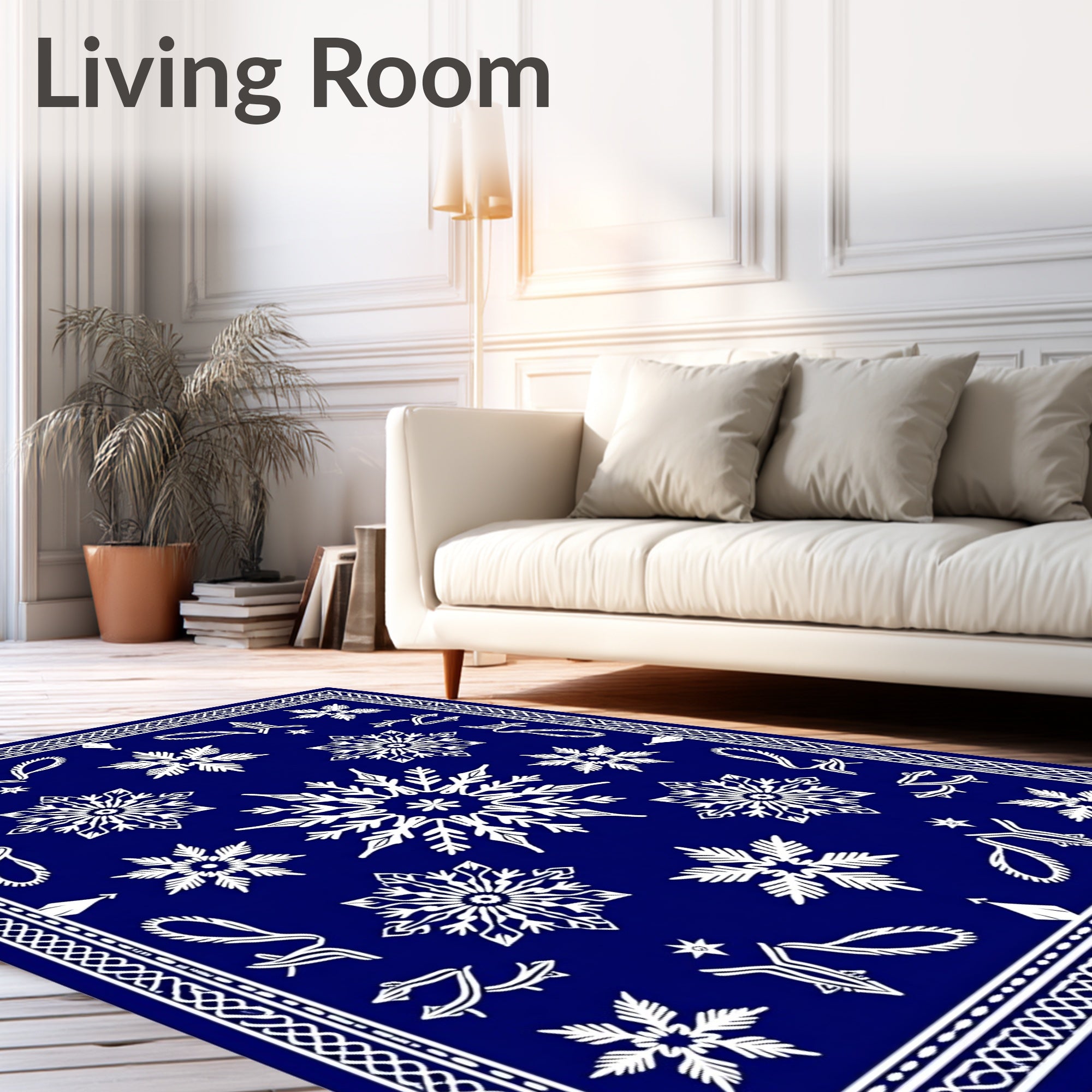 Deep Blue Snowflake Mandala Scatter Rug