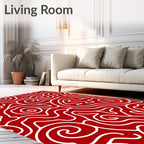 Crimson White Swirl Organic Line Art Rug