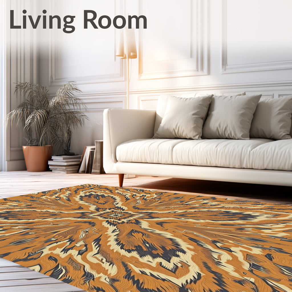 Vibrant Amber Wood Grain Mandala Rug
