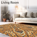 Vibrant Amber Wood Grain Mandala Rug