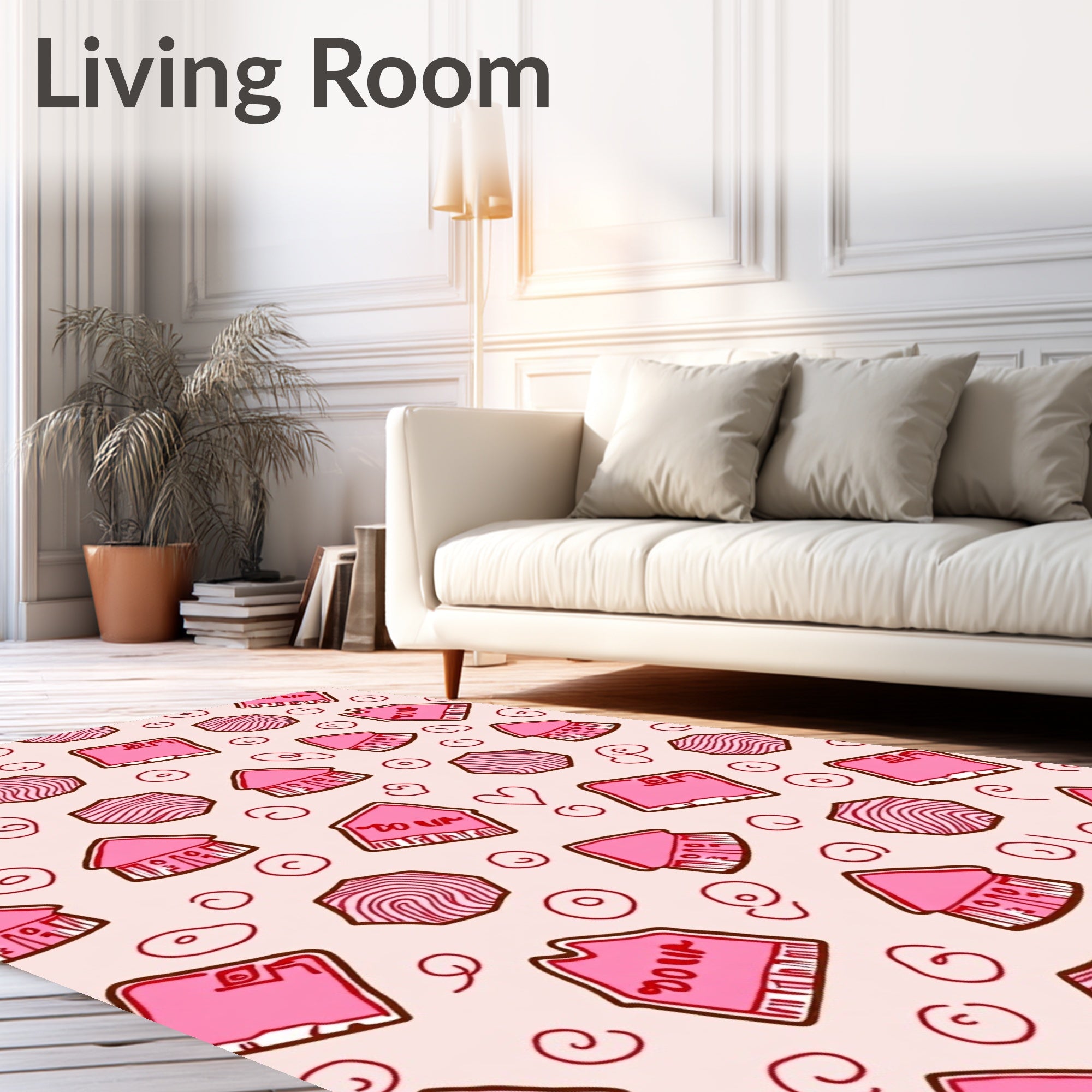 Pink House Swirl Abstract Collage Rug
