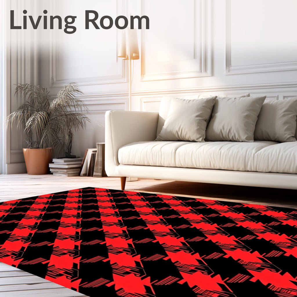 Bold Red Houndstooth Jagged Stripes Rug