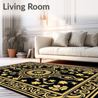 Golden Black Floral Medallion Border Rug