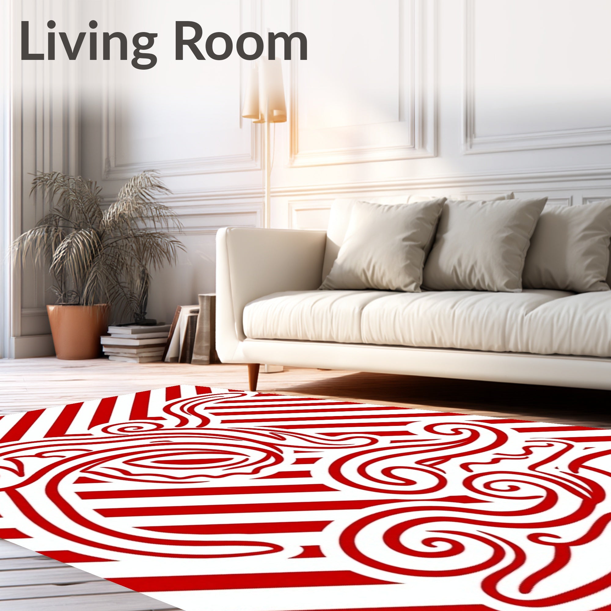 Bold Red Swirl Stripe Abstract Rug