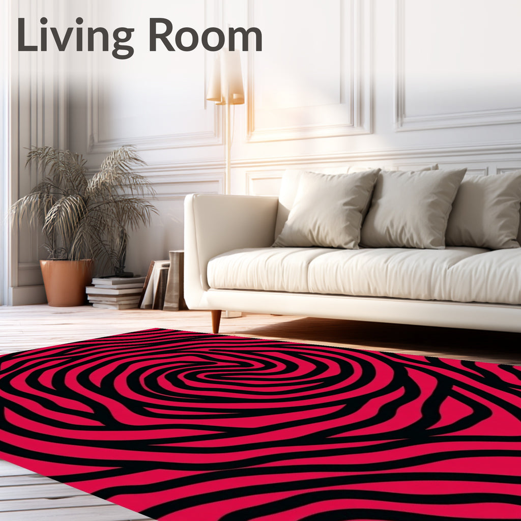 Crimson Black Swirling Wave Rug