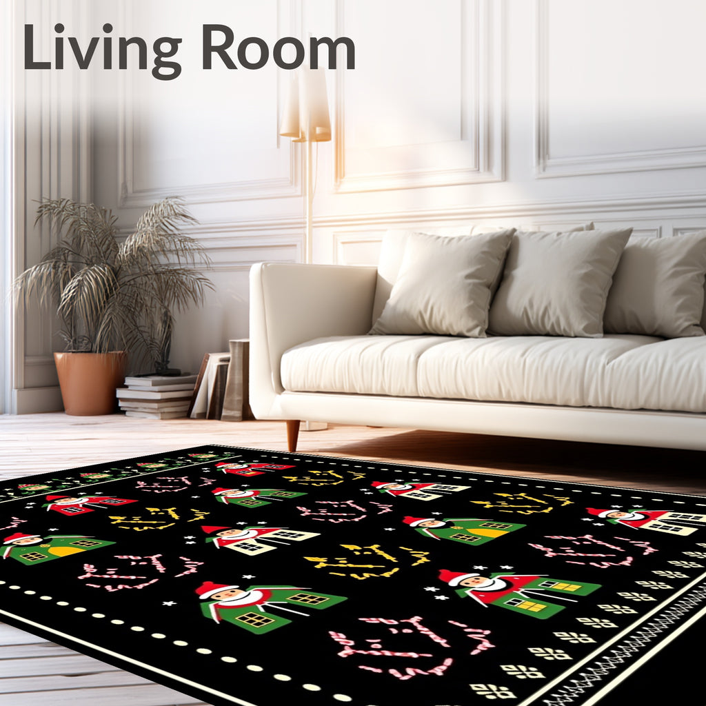 Christmas Characters Village Black Rug
