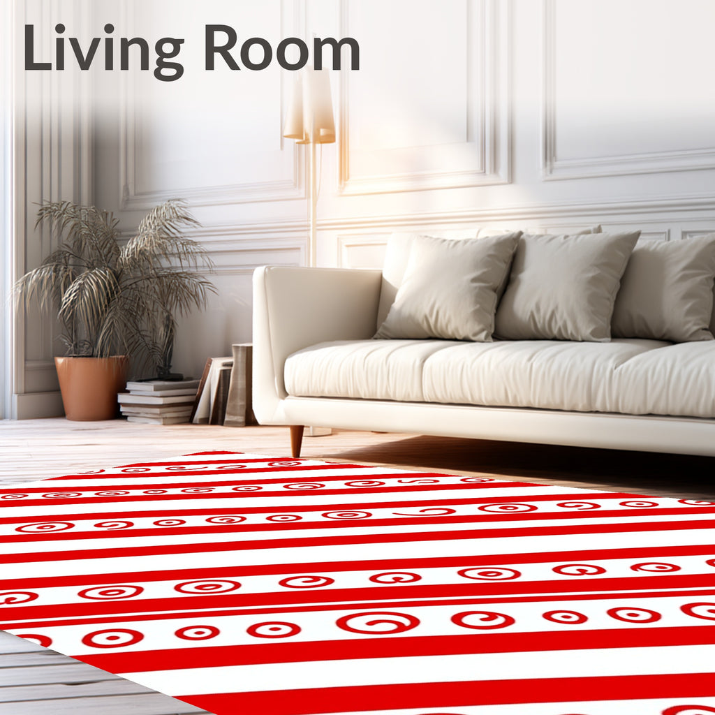 Red White Diagonal Swirl Stripes Rug