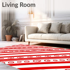 Red White Diagonal Swirl Stripes Rug