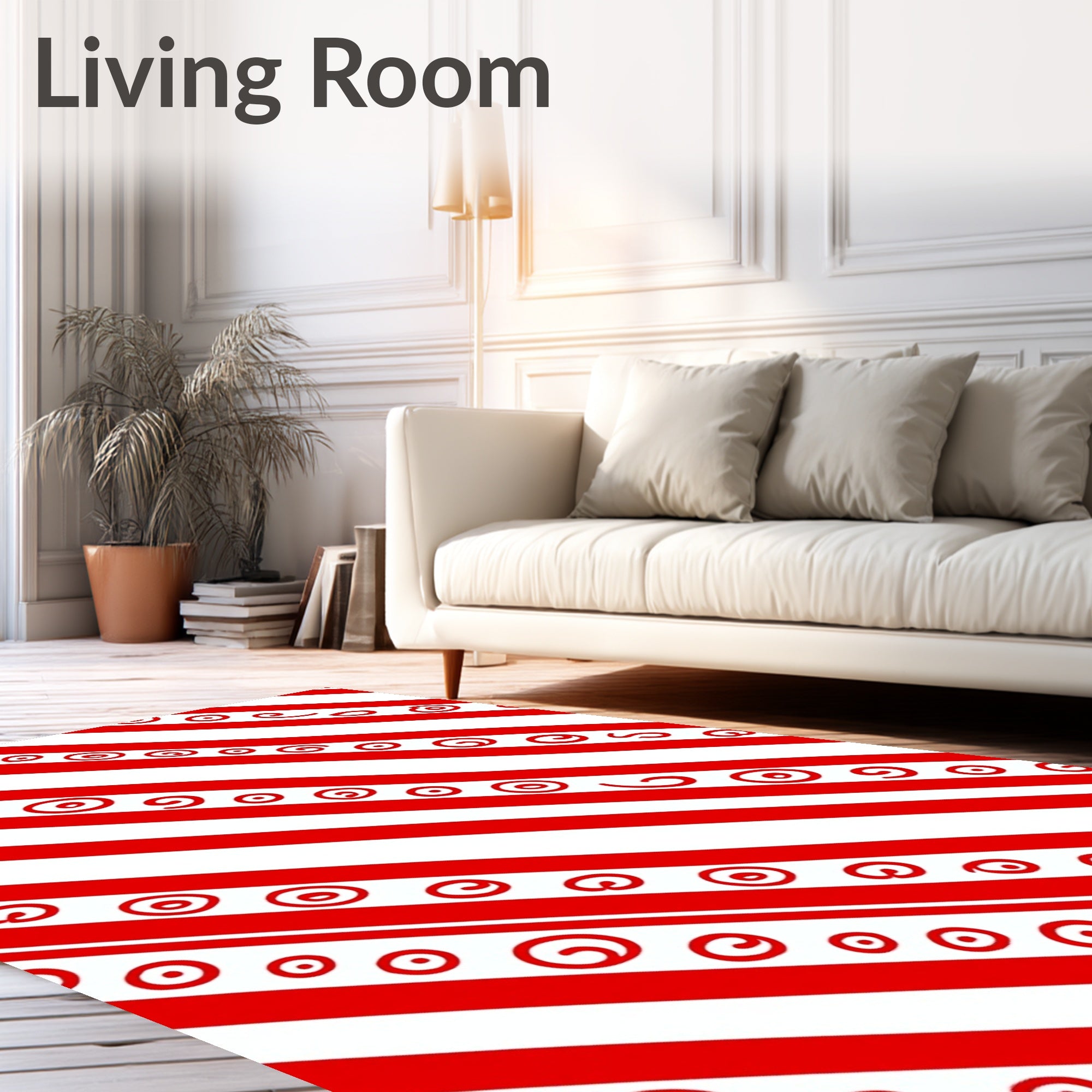 Red White Diagonal Swirl Stripes Rug