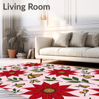 Red Poinsettia Gold Bells Foliage Rug