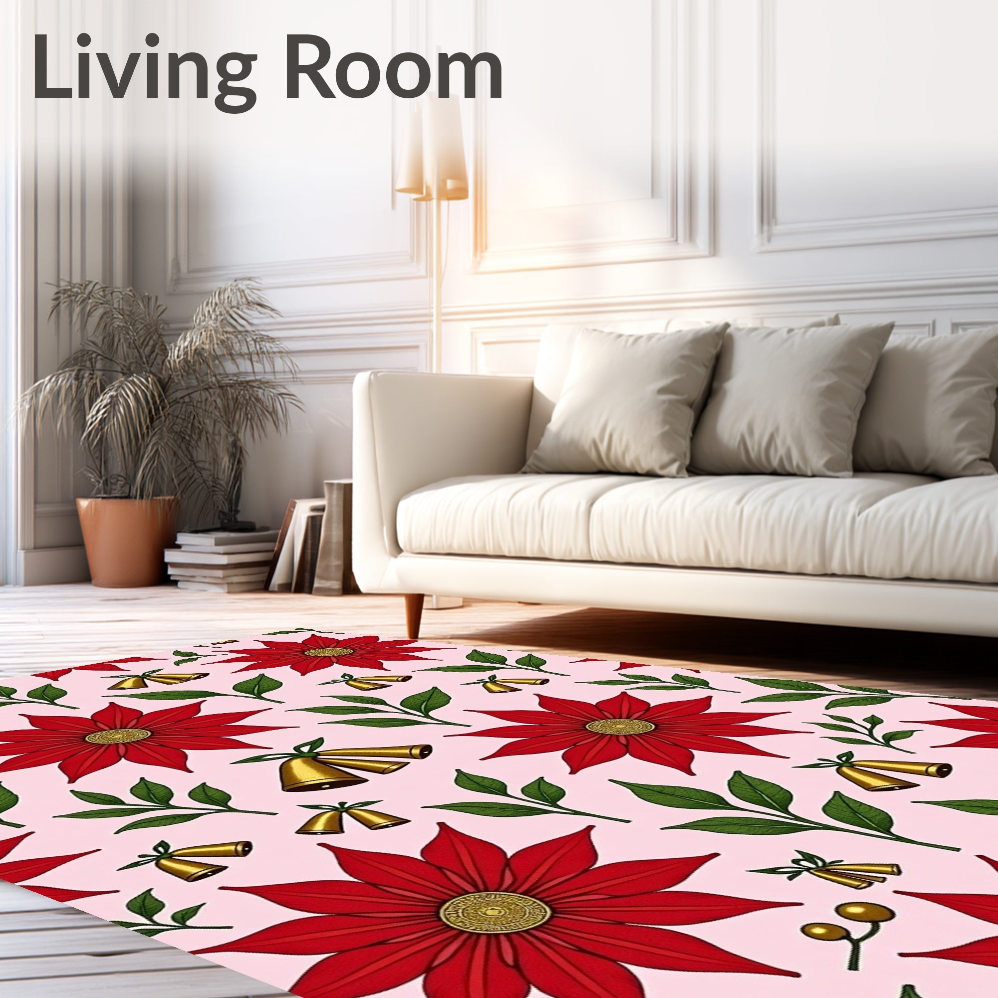 Red Poinsettia Gold Bells Foliage Rug