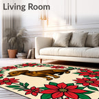 Brown Dog Red Poinsettia Border Rug