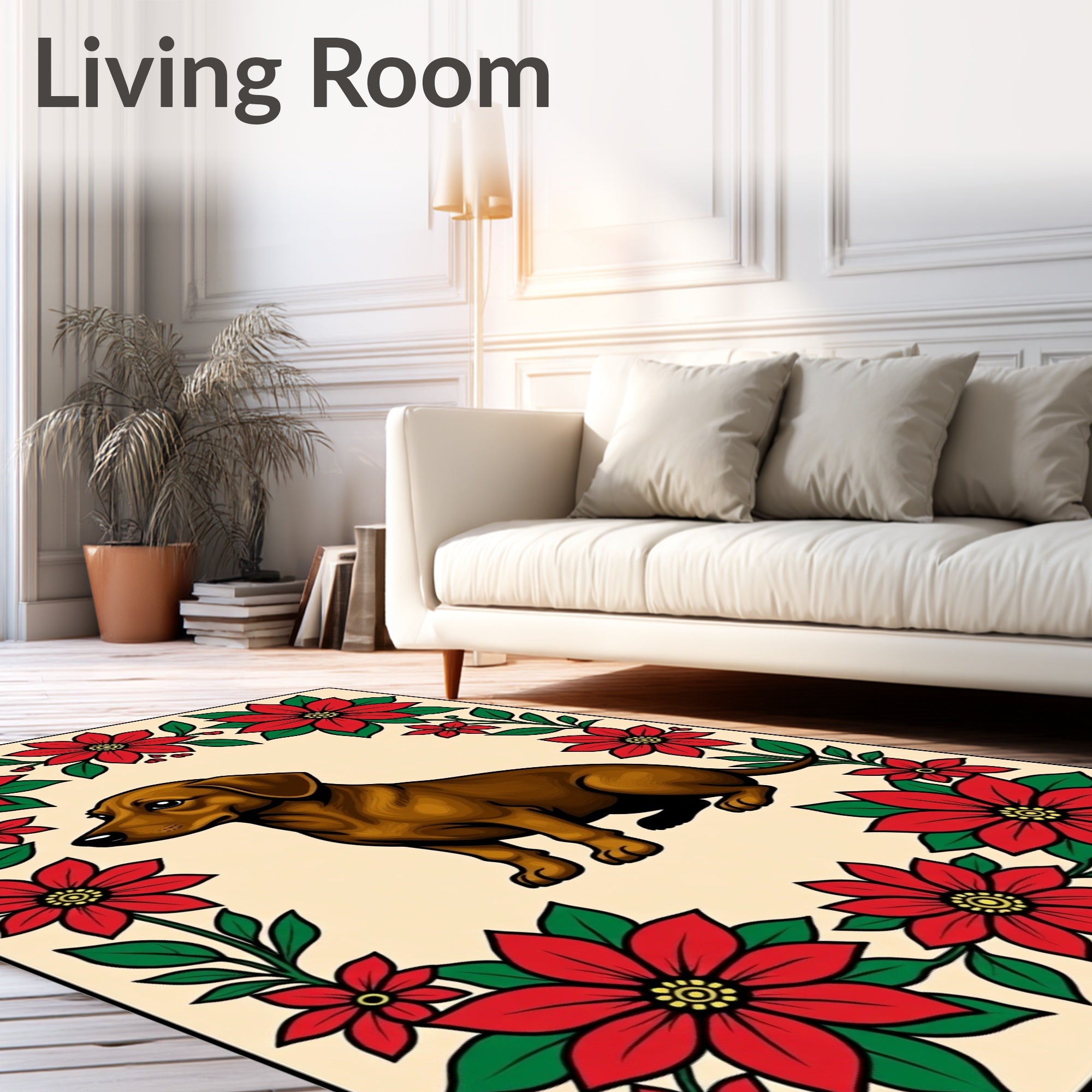 Brown Dog Red Poinsettia Border Rug