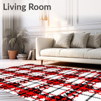 Red Black White Houndstooth Plaid Rug