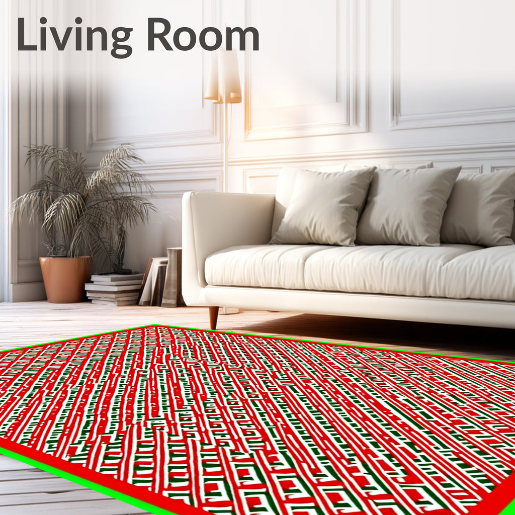 Bold Red White Green Diagonal Lines Rug