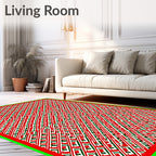 Bold Red White Green Diagonal Lines Rug