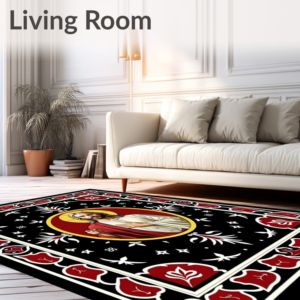 Black Red White Jesus Portrait Rug