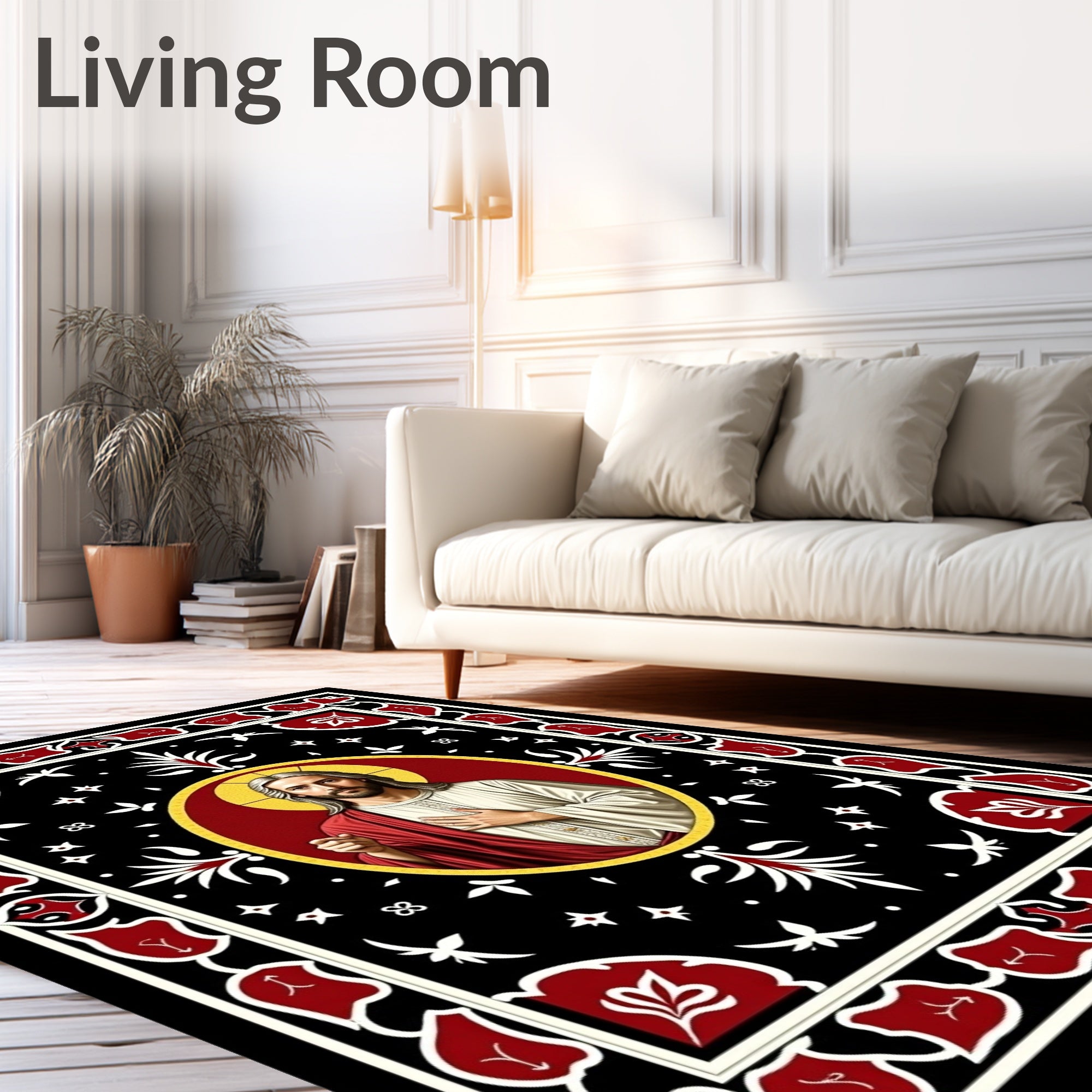 Black Red White Jesus Portrait Rug