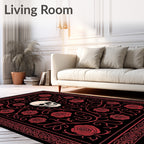 Gothic Skull Red Rose Floral Border Rug