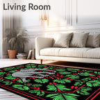 Gray Elephant Red Green Foliage Border Rug