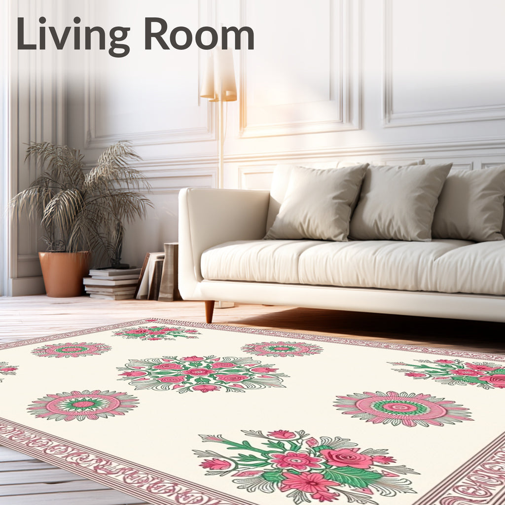 Pink Floral Bouquet and Rosette Arrangement Rug
